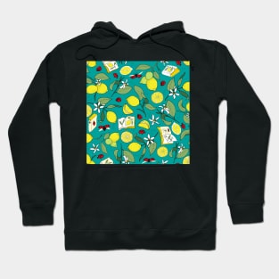 lemons, books and ladybugs on teal Hoodie